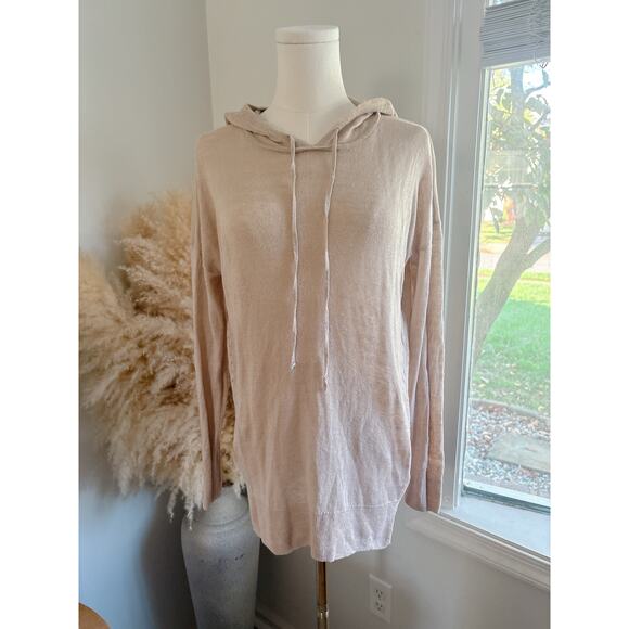 Tahari Tan 100% Linen Lightweight Hoodie Womens Medium Casual Minimalist Top - Picture 2 of 6